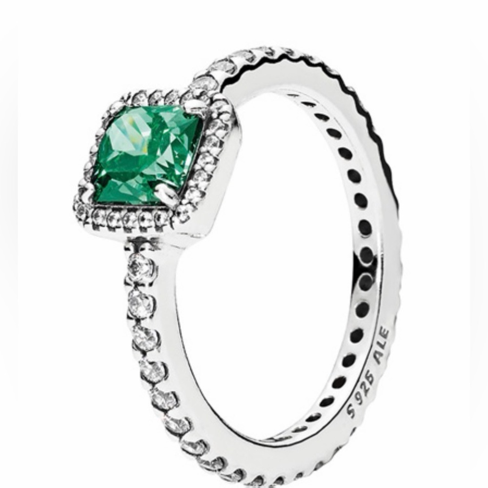 NEW Pandora Timeless Elegance Ring with Green & Clear Zirconia